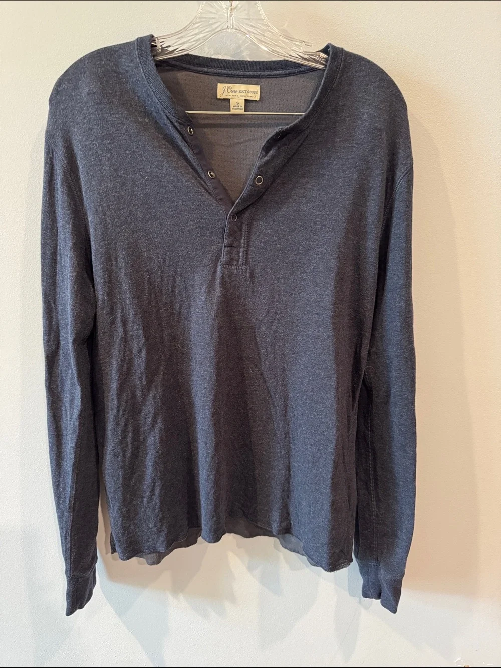 J.Crew Men's Vintage-wash 100% Cotton Henley, featured in a faded blue color